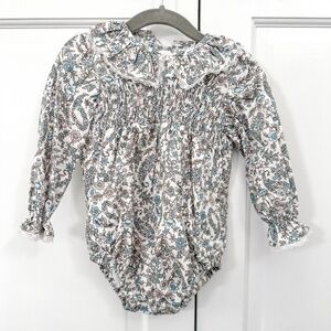 NWT La Coqueta Ivory Floral Chloe Baby Girl Smock Romper - 18 months